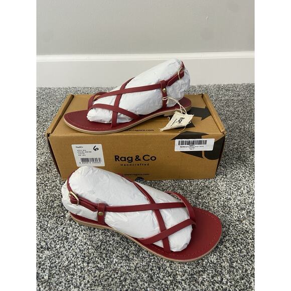Rag and Co RITA Strappy Flat Leather Sandals Red NEW Size 6 - Picture 2 of 5